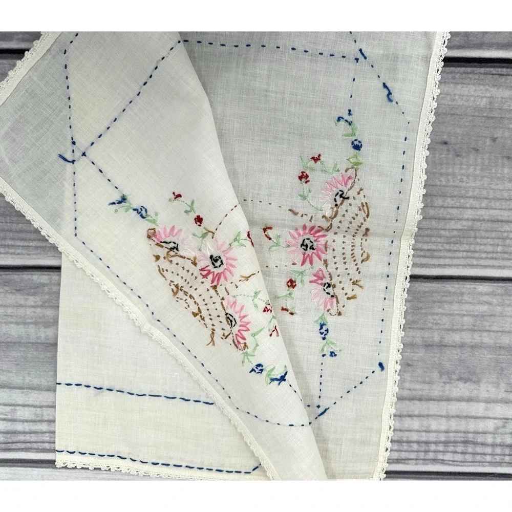 VINTAGE EMBROIDERED TABLE / DRESSER SCARF  - FLOWER BASKET  ‎    *27